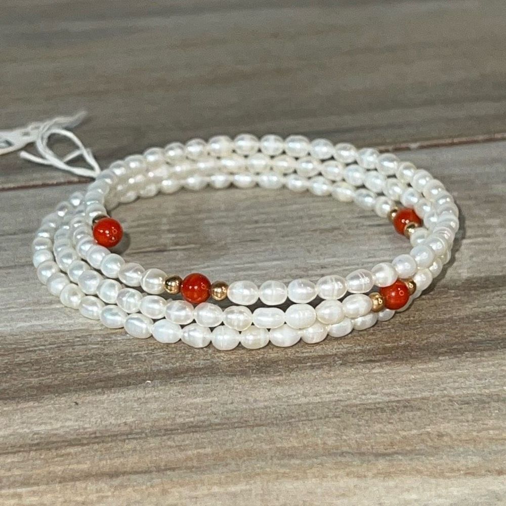 Freshwater Pearl Wrap Bracelet Womens White And Coral Tagged DIL 14K Classiccore